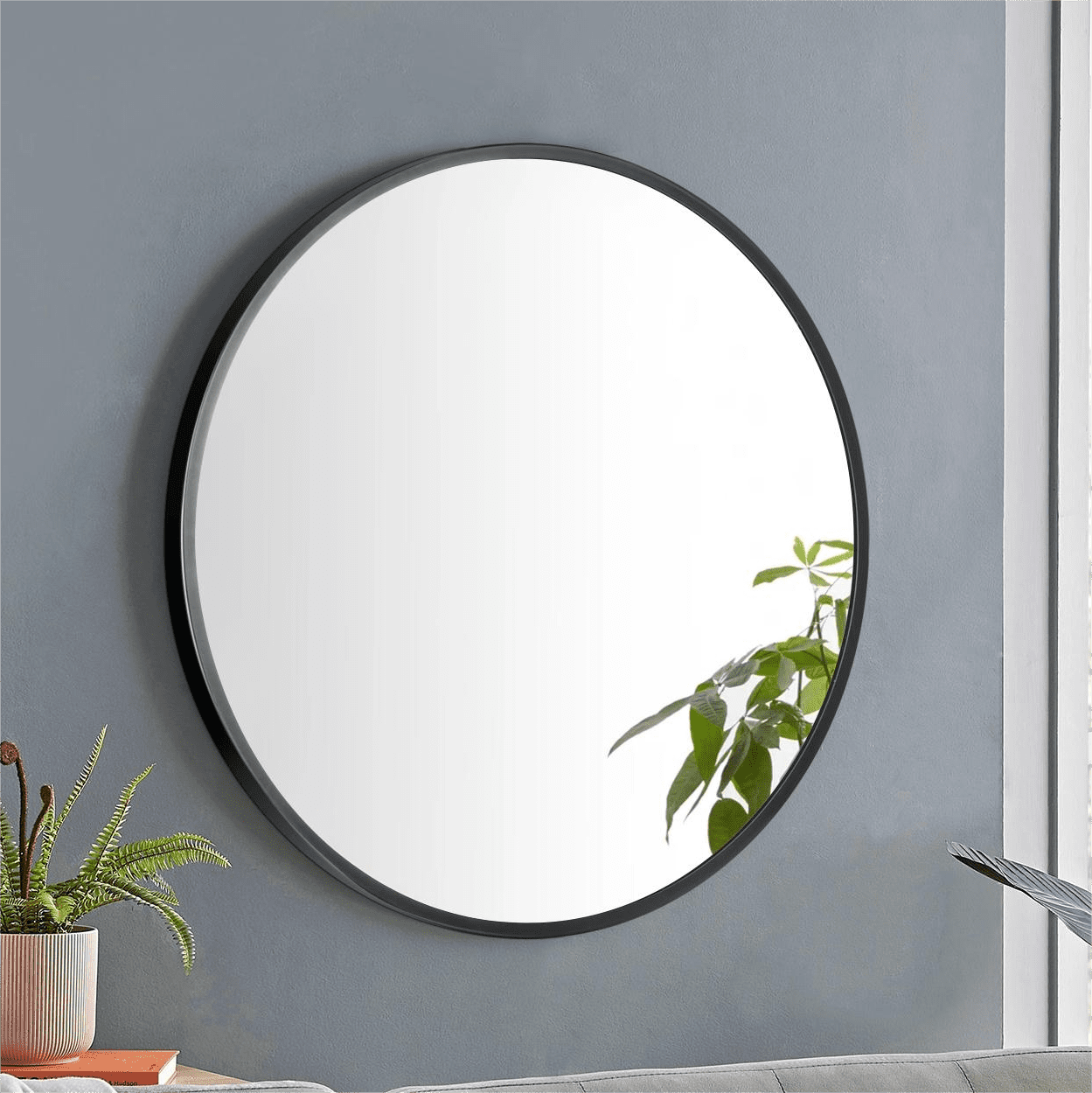 32 inch Round Bathroom Mirror, Black Round Mirror with Metal Frame