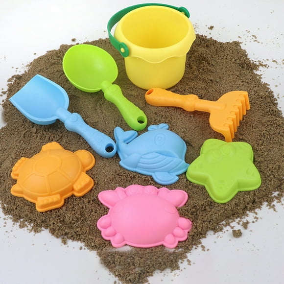 Qaailabf 8-Piece Kids Beach Sand Toy Set with Bucket, 3 Spatulas, 4 Sand Containers, Crab Mold - Colorful Plastic Beach Sandbox Toys for Toddlers, Summer Outdoor Play, Castle Building, Beach