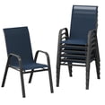 thumbnail image 1 of Stackable Patio Chairs Set of 6–High Back Outdoor Dining Chairs with Armrests–Lightweight All-Weather Textilene,140kg Capacity–Perfect for Backyard,Garden,Poolside–Black-Gray Spray Plastic & Navy Blue, 1 of 8