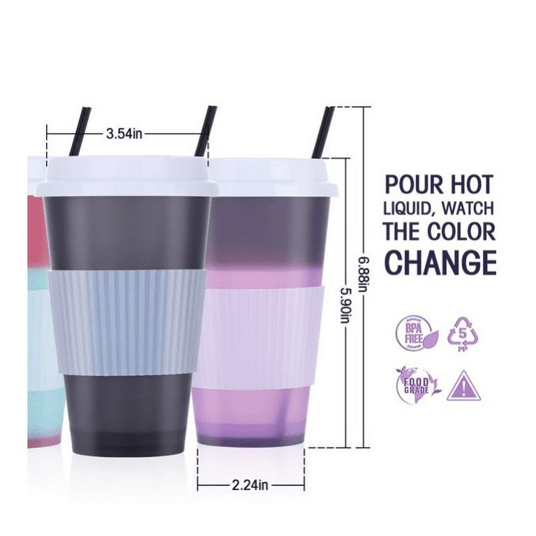 Heat Sensitive, Color Changing 16 oz Cups-Pack of 5 with Lids and Silicone  Sleeves - Walmart.com