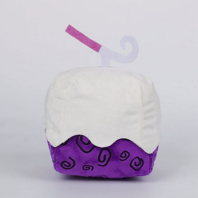 juguete de peluche blox fruits almohada de peluche blox de 6.0 in, vista frontal centrada de peluche cuadrado multicolor con base morada estampada en espirales y parte superior blanca tipo glaseado, tira decorativa rosa y blanca en la cima, felpa ultrasuave según especificaciones y costuras visibles, fondo neutro de estudio; regalo para niños y adolescentes, decoración de dormitorio y también apropiado como cojín pequeño para viajes.