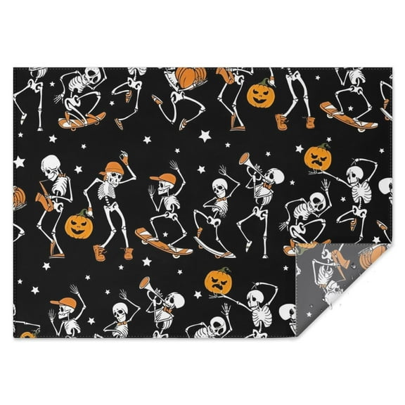 Black Halloween Dancing Skeletons Rectangle Tablecloth 60"x84",Waterproof Polyester Rectangle Table Cloth, Wipeable Spillproof Polyester Tablecloth for Dining, Camping, Indoor and Outdoor