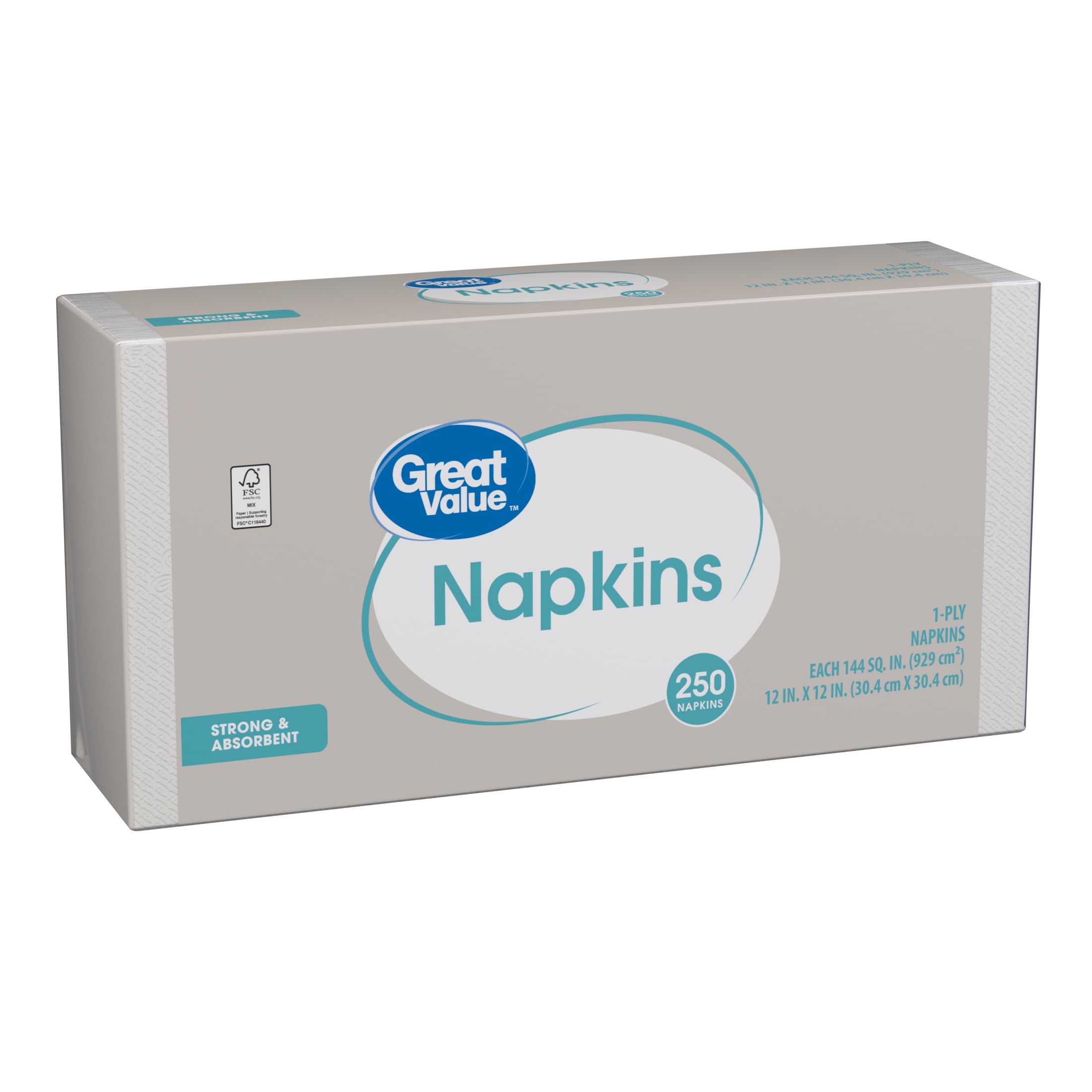 Great Value Disposable Paper Napkins, White, 250 Count