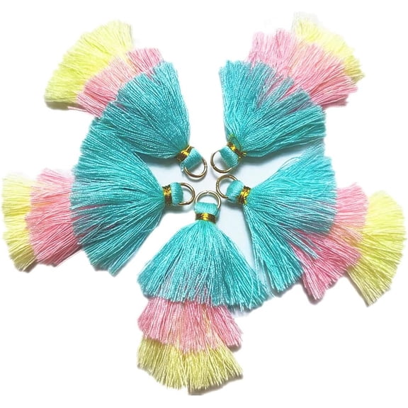 20 Pieces 2.4inch 3 Layers Small Tassels, Tri-Colors Tassel Charms with Jump Rings for Earring Making Garland Keychain Dreamcatchers DIY Crafts Decorations