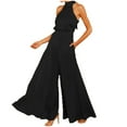 thumbnail image 2 of Wide Leg Solid Color Halter Neck Sleeveless High Waist Rompers,Women Ladies Tie Back Jumpsuit Full Length Large Pants, 2 of 8