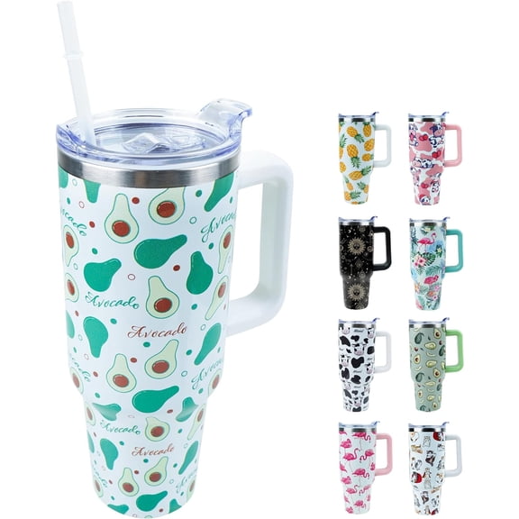 40 oz Tumbler with Handle and Straw, Stainless Steel Insulated Cup with Leak Proof Lid and Straw Lid, Keep Drinks Cold and Hot for Hours(Avocado)