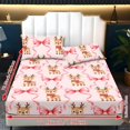 thumbnail image 6 of Jeiento Cute Reindeer Pink Bow Print Bedding Cover Set, Soft Breathable Bed Sheet Ensemble with 2 Pillowcases, Wrinkle Resistant Deep Pocket Bedding for Kids Bedroom, Full Size, 6 of 7