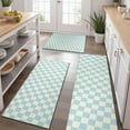 thumbnail image 2 of Light Blue and Cream Checkered Pattern Kitchen Rugs Sets Of 3,Kitchen Runner Rugs Non Skid Washable,Decorative Kitchen Floor Mats for Kitchen,Sink,Laundry,17"x30"+ 17"x47" + 17"x59", 2 of 6