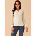 thumbnail image 2 of DARING DIVA Women's Long Sleeve V Neck Swiss Dot Mesh Sleeve Blouses S Beige, 2 of 5