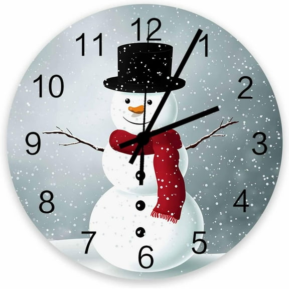 Bedroom Wall Clock 12 Inch Wall Clock Silent Christmas Snowman Modern Rustic Clocks for Walls Decor Round Clock for Kitchen/Living Room/Bathroom/School/Office 12x12inch
