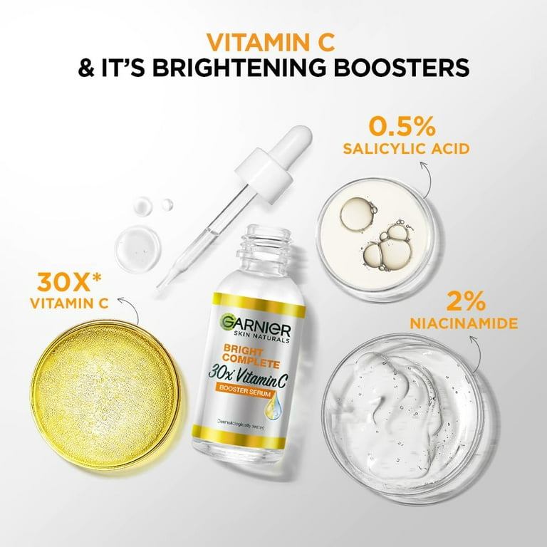 Serum, Naturals, Skin Vitamin Booster, Face Glow Increases Garnier Skin\'s ml C Instantly 30