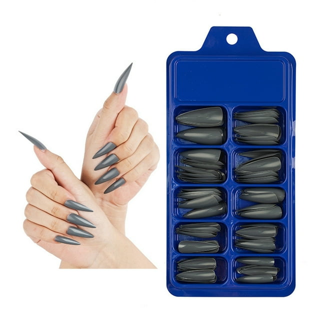 Long Stiletto On Nails Full Cover Acrylic Fingernails Pointed Tip Salon Manicure Design For Women Girls Extension
