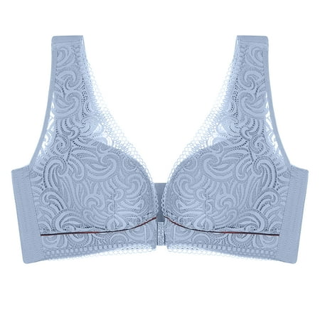 

Qcmgmg Minimizer Bras for Women Seamless Lace Front Closure Female Solid Full Coverage T-Shirt Bra Sky Blue 100B
