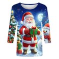 thumbnail image 4 of LiMoi Women's 3/4 Sleeve Christmas Shirt Round Neck Holiday Santa Print Cozy Top for Winter Season Tees Tshirts Blouse T-Shirt My Items, 4 of 5