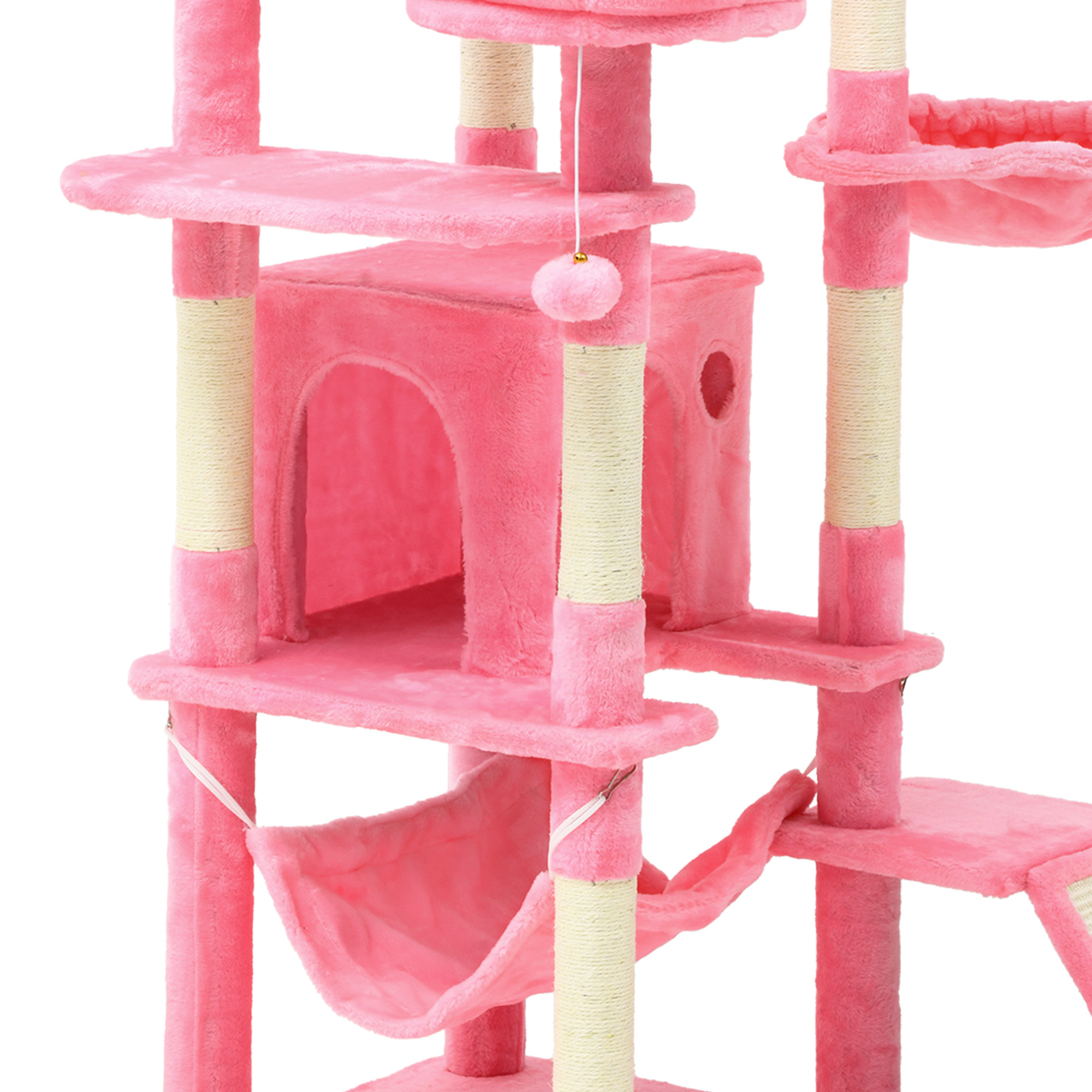 Uforic 75" Tall Cat Tree, Multi-Level Cat Tower with Condos, Hammocks, Scratching Posts, Pink