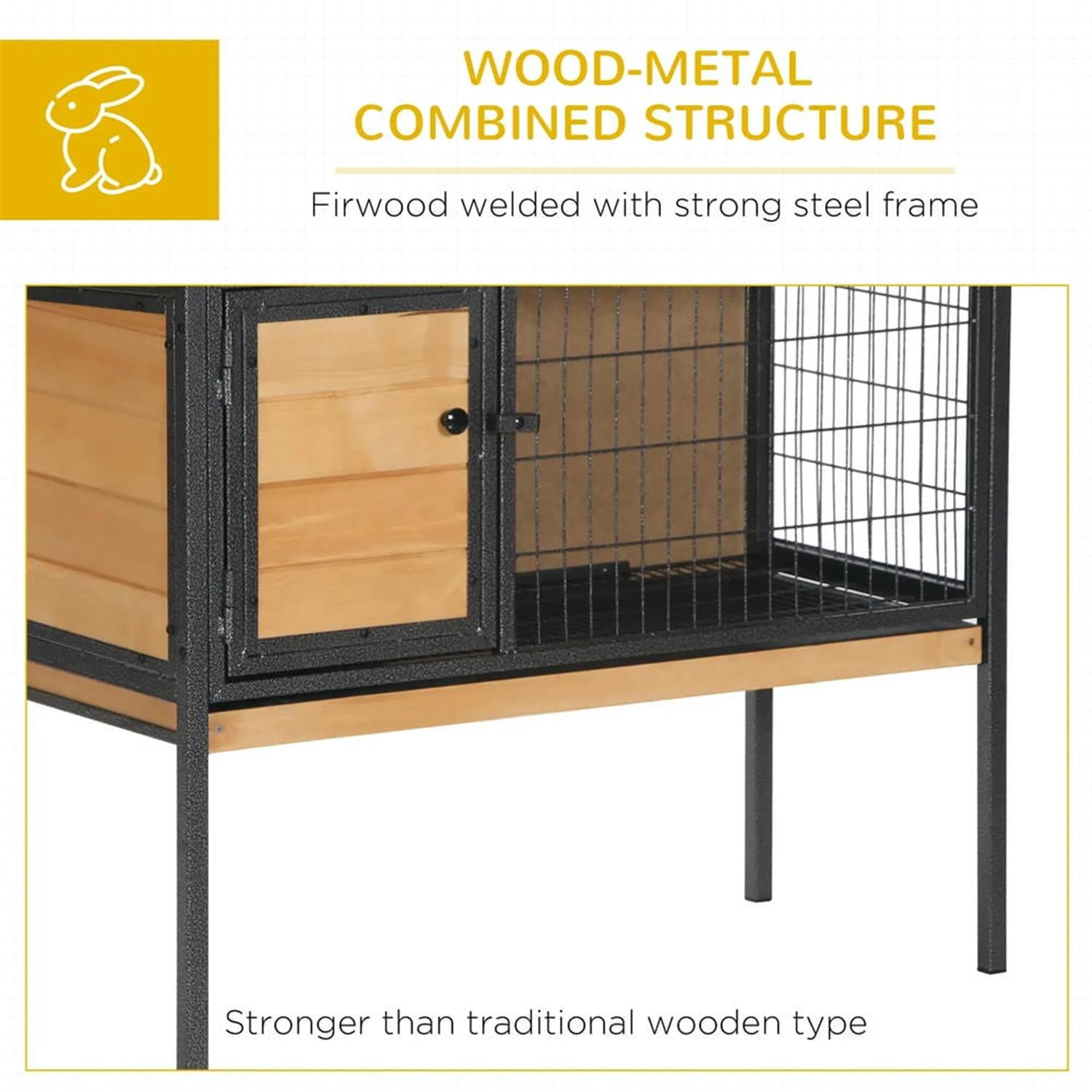 Kadyn 36" Outdoor Rabbit Hutch with Slide-out Tray and Openable Roof, Wooden Small Animal Habitat Enclosure Bunny Cage for Bunnies, Guinea Pigs, Beige