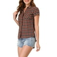 thumbnail image 4 of Unique Bargains Women's Casual Boyfriend Plaid Button Down Flannel Shirt L Red Yellow, 4 of 6