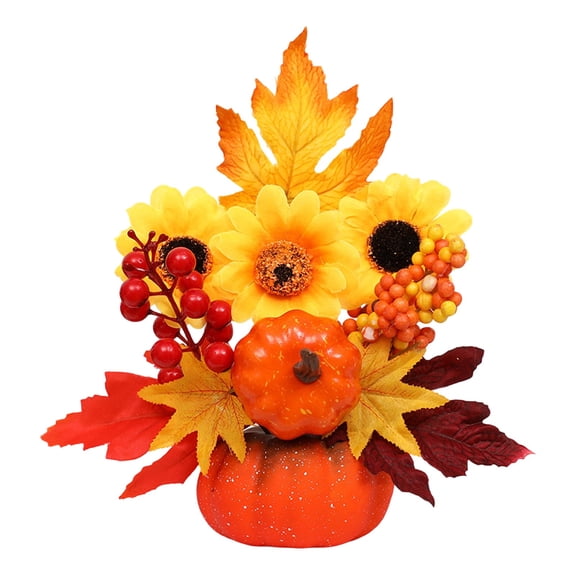 Fall Decor for Thanksgiving Autumn Home Table Fireplace Decorations,Fall Flowers Arrangement Potted Orange Fall Leaves and Berries,for Harvest Farmhouse Indoor Holiday Party Decorations