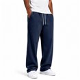 thumbnail image 4 of Men's Corduroy Wide Leg Sweatpants Baggy Elastic Waist Drawstring Pants Loose Fit Casual Streetwear Fall Winter Clothes Navy S, 4 of 5