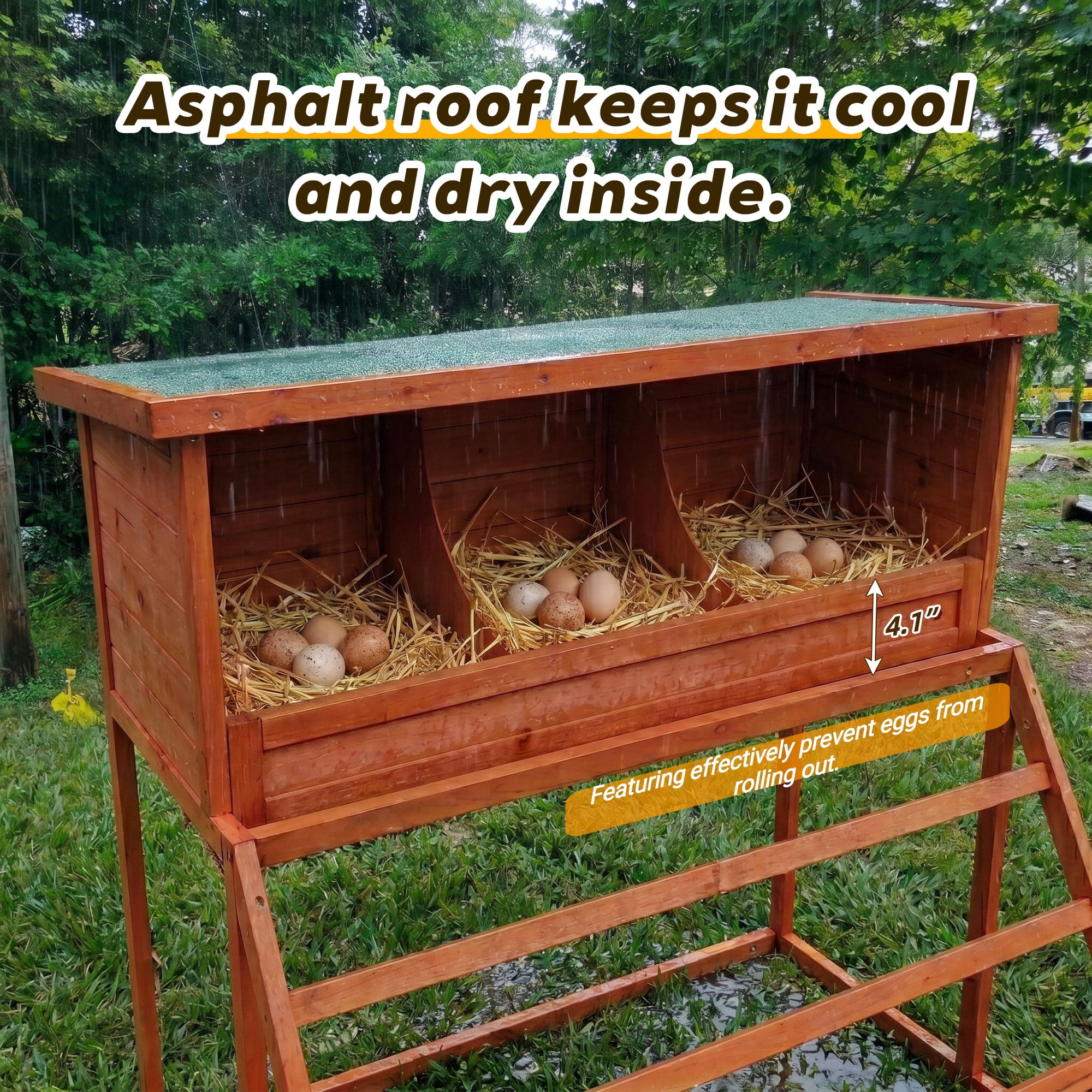 3-in-1 Wooden Chicken Nesting Box with Perch & Swing, 3 Compartments Fir Wood Poultry Laying Nest Box for Chickens Hens Ducks