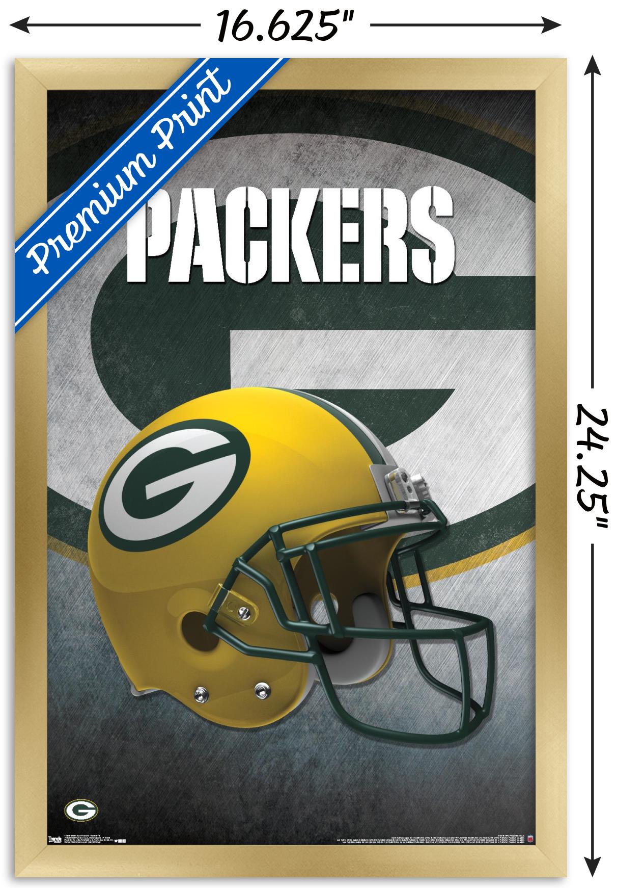 NFL Green Bay Packers - Helmet 16 Wall Poster, 14.725" x 22.375", Framed
