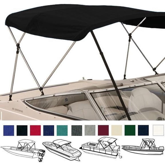 EliteShield 4 Bow Bimini Top Boat Cover Black 4 Bow 96"L 54"H 91"- 96"W with Boot and Rear Poles