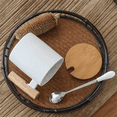 thumbnail image 6 of 1pcs 310ml Ceramic Wooden Handle Coffee Mug with Lid and Spoon Couples Cup Office Kitchen Gift Cup, 6 of 8