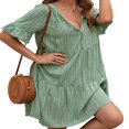 thumbnail image 4 of Femmes Robe à Manches Courtes avec une Ligne Version Simple Style Couleur Unie V-Cou Vêtements d'Été, 4 of 6