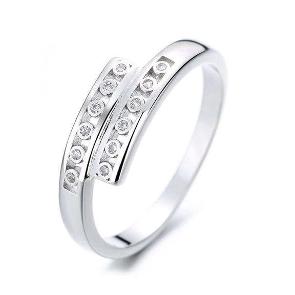 Amy and Annette Sterling Silver Bypass Ring With Simulated Diamonds