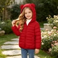 thumbnail image 3 of Winter Puffer Coat with Bear Ears for Boys Girls, Long Sleeve Hooded Zip Up Cotton Outerwear Jacket with Pockets, Red 4-5 Years, 3 of 8
