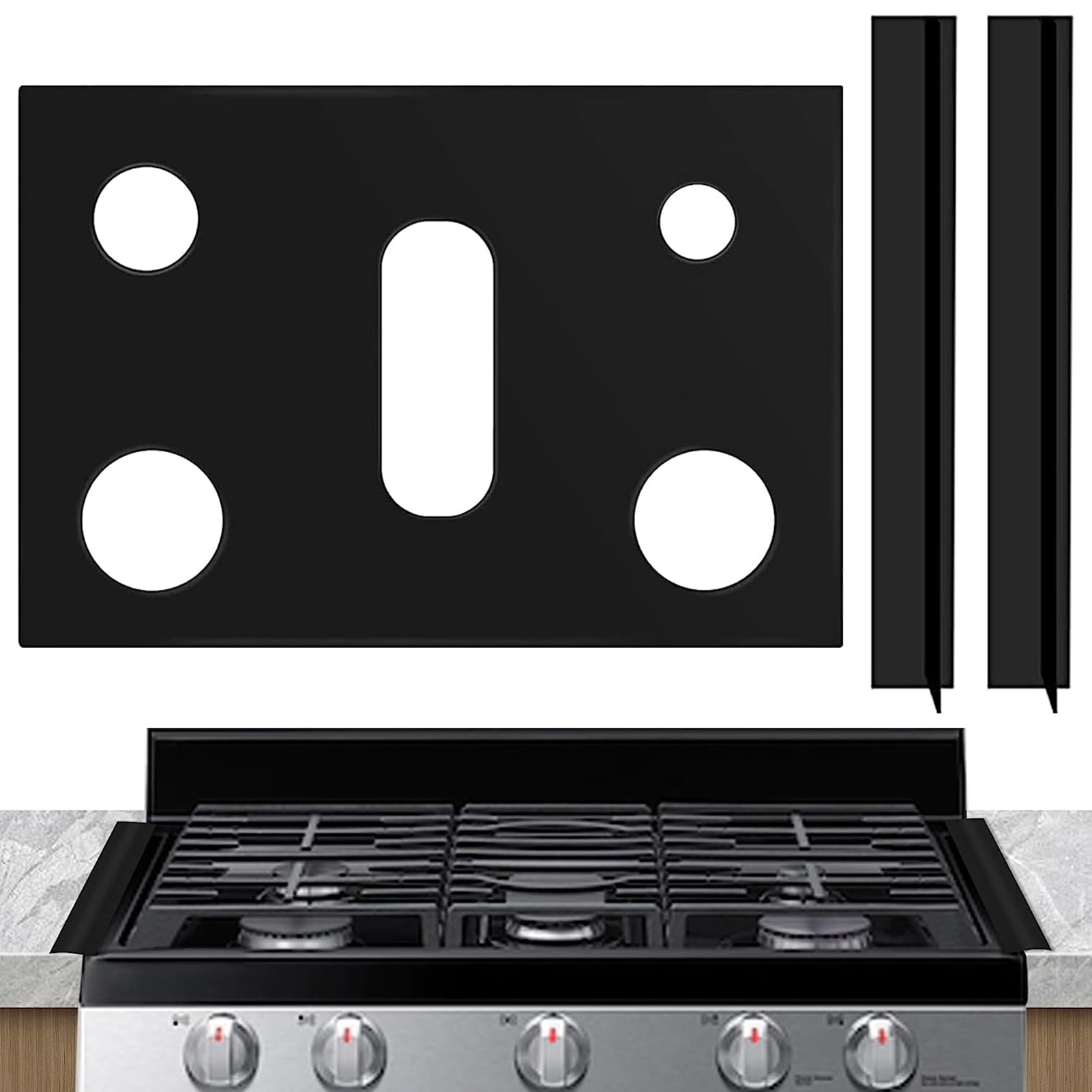HomeLife 1 Set Gas Stove Top Cover with 5 Holes 3 Gap Strips Heat Resistant Dishwasher Safe Reusable Non-stick Silicone Gas Stove Cover Guard Protector Kitchen Supplies