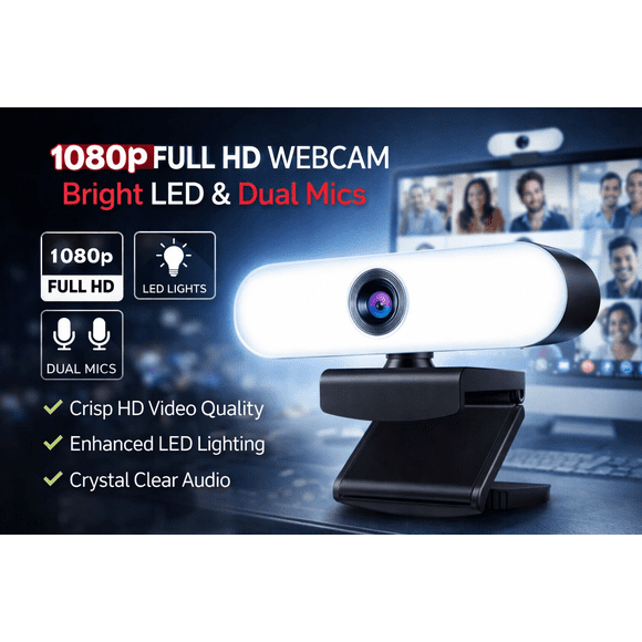 Packard Bell Caméra Web LED Intégrée avec Full 1080p HD & Microphones Doubles (PBWC1083BK) - Noir