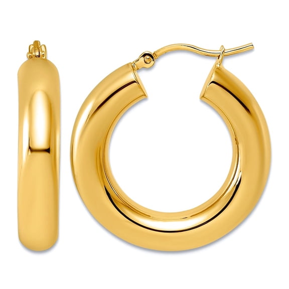 10k Solid Yellow Gold Polished 5mm X 25mm Tube Hoop Earrings 25x5mm Wide 5mm Thick Hoop Earring for Women