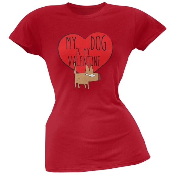 My Dog Is My Valentine Red Soft Juniors T-Shirt - Large