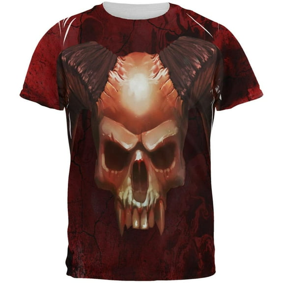 Halloween Horned Demon Skull From Hell All Over Mens T Shirt Multi LG