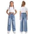 thumbnail image 2 of FEDPOP Baggy Jeans for Girls Wide Leg Ripped High Elastic Waisted Denim Pants Cute Summer Trousers Y2K Streetwear 7-14Y, 2 of 7