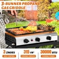 thumbnail image 5 of Ktaxon 3 Burner Propane Griddle Flat Top Gas Grill 30000 BTU Portable Grill with Ceramic Coated Cast Iron Pan,Side Shelves,Wheels, 5 of 9