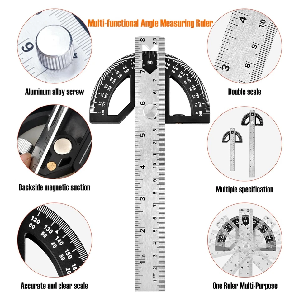 CIRCLE- Protractor Angle Finder Stainless Steel Angle Ruler With 0-180 Degrees Adjustabl