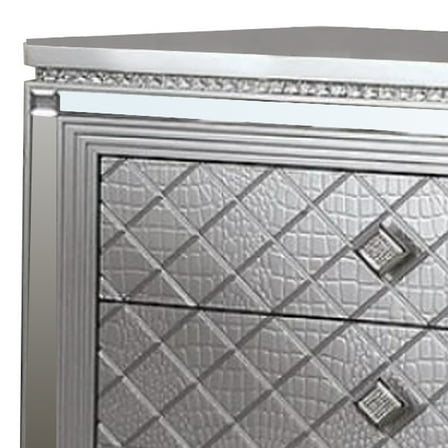 Blex 29 Inch Nightstand with 3 Drawers, Crossed Design, Silver Finish