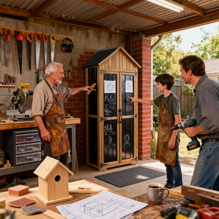 PETSCOSSET Outdoor Storage Cabinet Waterproof, Wood and Metal Shed