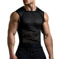 thumbnail image 2 of COSFO Muscle Men Tank Tops Mesh Striped Casual Shirts Cut Out Crew Neck Loose Sleeveless Tank Tops, 2 of 8