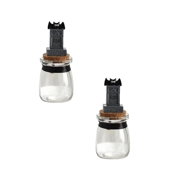 2Pcs Halloween Fan Candy Jar Halloween Bat Pumpkin Small Glass Jar With Lid Candy Jar For Kitchen Table Party Supplies ,Desktop Ornament