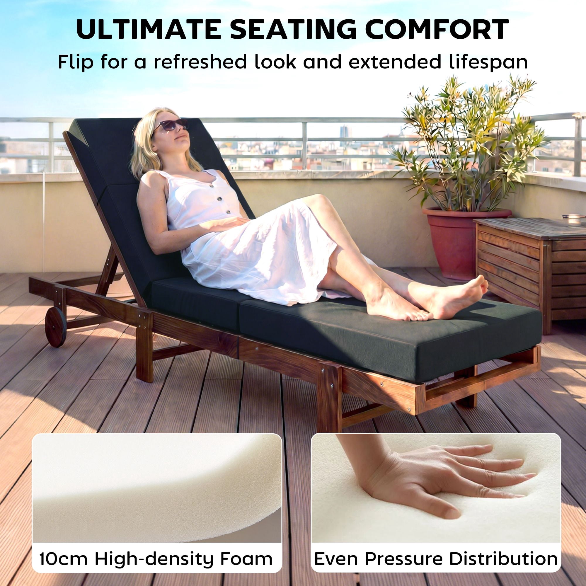 Alvantor Set of 2 Chaise Lounge Cushion 4" Lounge Chair Cushion for Outdoor 21" x 72 ",Gray
