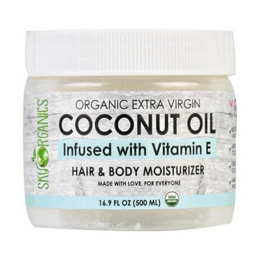 Sky Organics Extra Virgin Coconut Oil Infused with Vitamin E Hair & Body Moisturizer, 16 Oz. (Pack of 8)