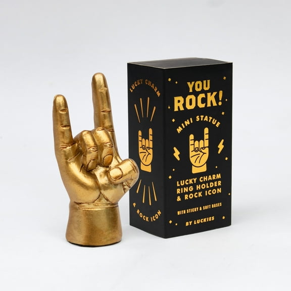 Luckies Hand Desk Decor | Mini Rock On Statue | Ring Holder & Office Accessory