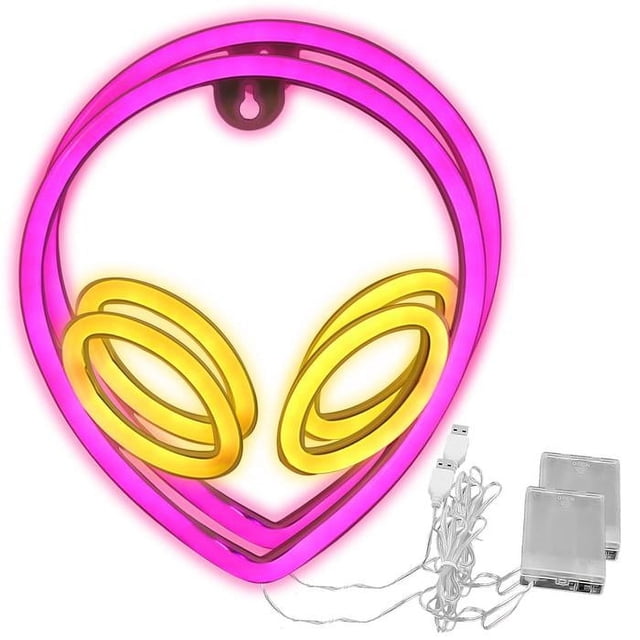 Luz Neón para Decorar LuminAlien02 2Pzas USB ó 3 Pilas AA 100lm Alien Rosa/Amarillo Plástico y Tira de Luz LED Neón.