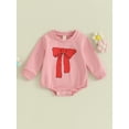 thumbnail image 2 of Liacowi Infant Baby Girls Fall Romper Bow Print Long Sleeve Round Neck Bodysuits 3 6 12 18 Months Newborn Spring Autumn Onesie, 2 of 9
