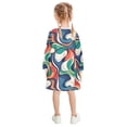 thumbnail image 3 of long-sleeved dress Colorful Wave Abstract Art A-line dress with ribbed cuffs Soft and comfortable, 3 of 6