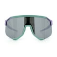 thumbnail image 3 of Oversized Geometric Bevel Cut Mono Shield Wrap Half Rim Sport Sunglasses [Mint Purple | Silver Mirror], 3 of 7