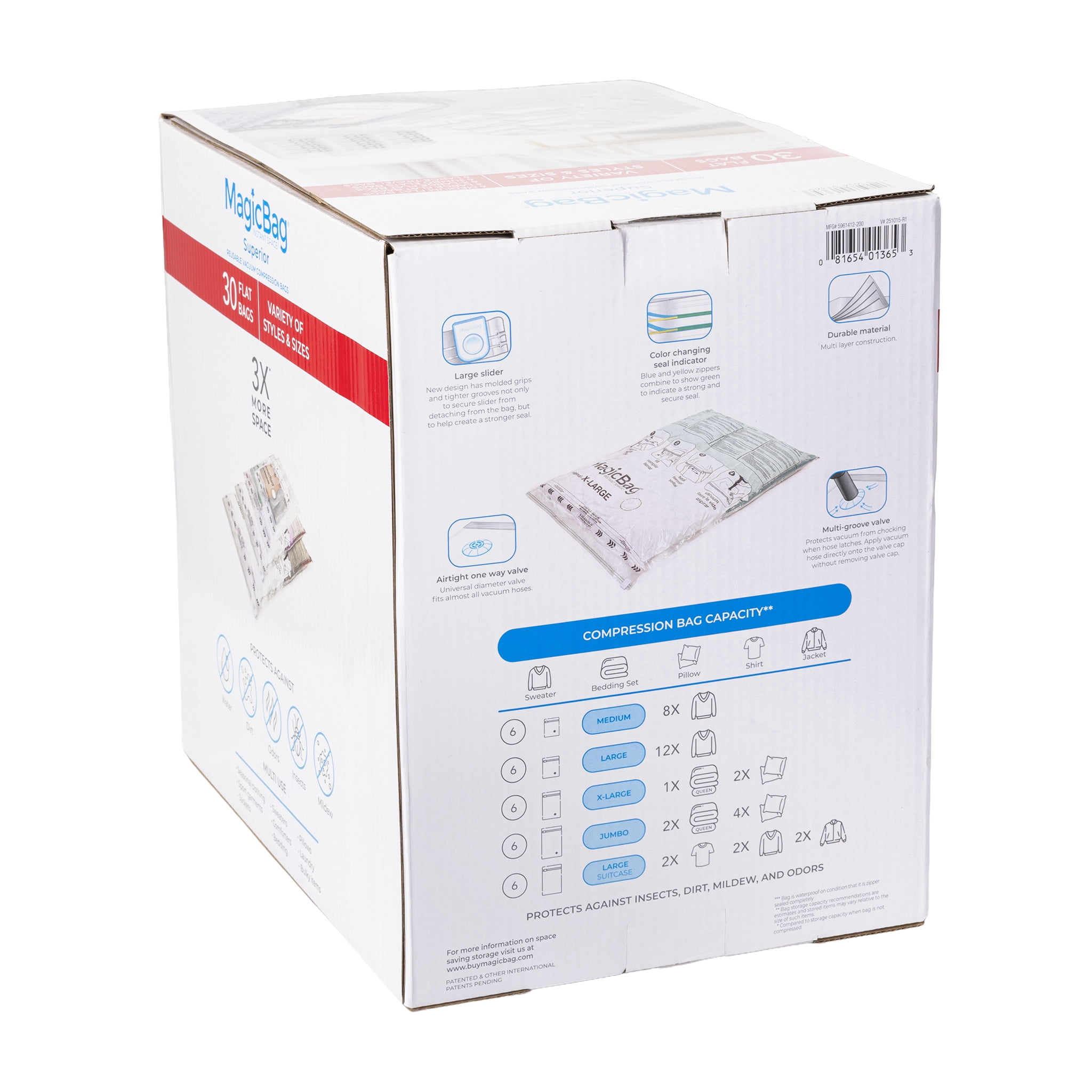 MagicBag Variety Pack Vacuum Storage Bags, 30 Pack Flat Compression Bags for Clothing & Bedding, Space Saving & Airtight